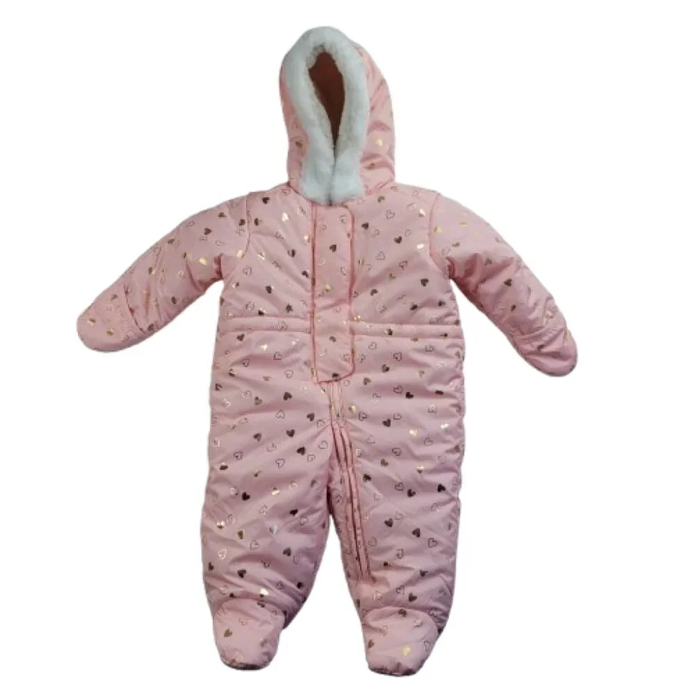 The Children’s Place Baby Girl Snowsuit 6-9M Pink Gold Hearts